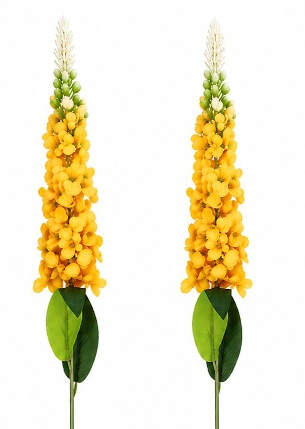 Yellow Snapdragon Stems Set of 2 Artificial Larkspur Spike Flowers 26 Inch Faux