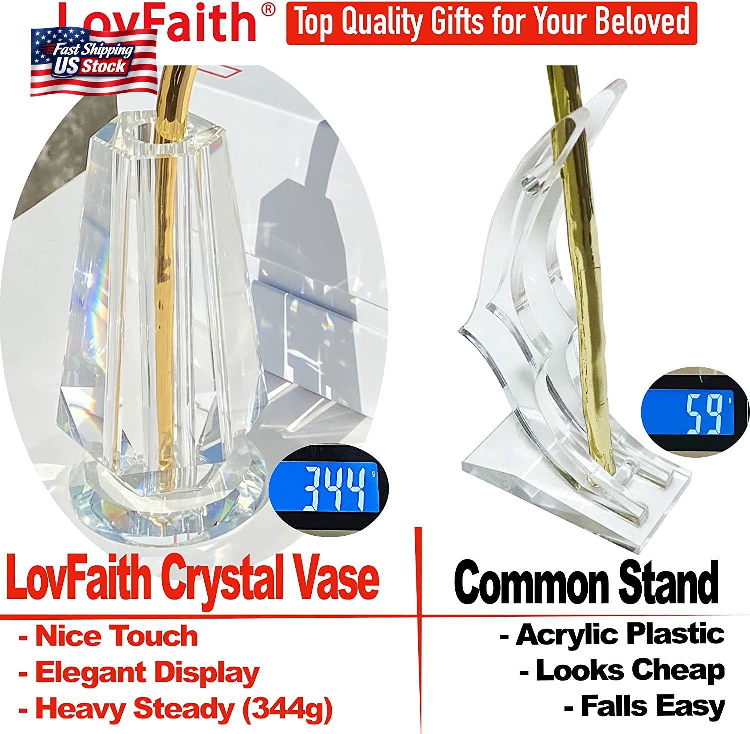 Valentine Gift Real Rose Dipped Thick Sterling Silver with Crystal Stand, Best 2