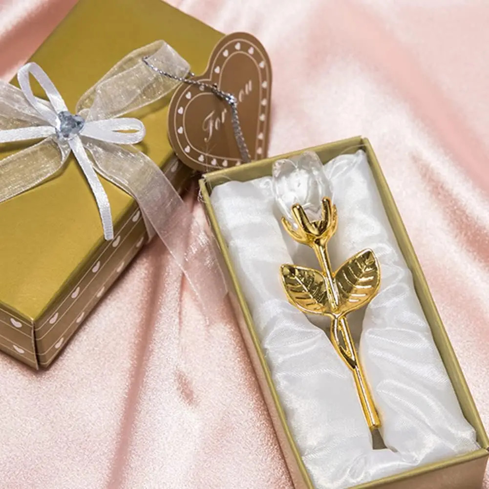 Mini Crystal Glass Rose Flower with Gift Box Aesthetic Artificial Rose Ornament