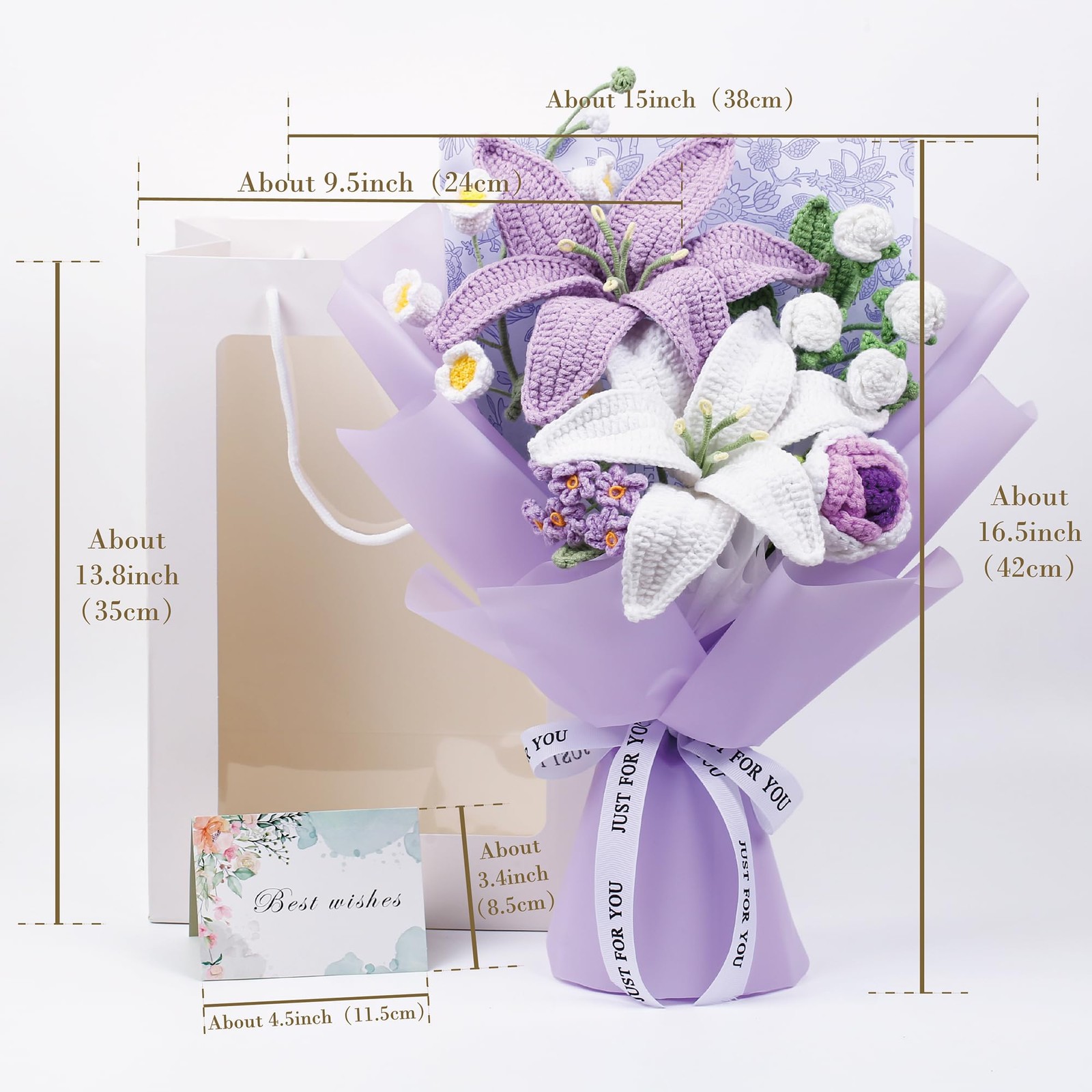 Crochet Flowers Bouquet – Handmade Knitted Crochet Flower Bouquet with Roses & L