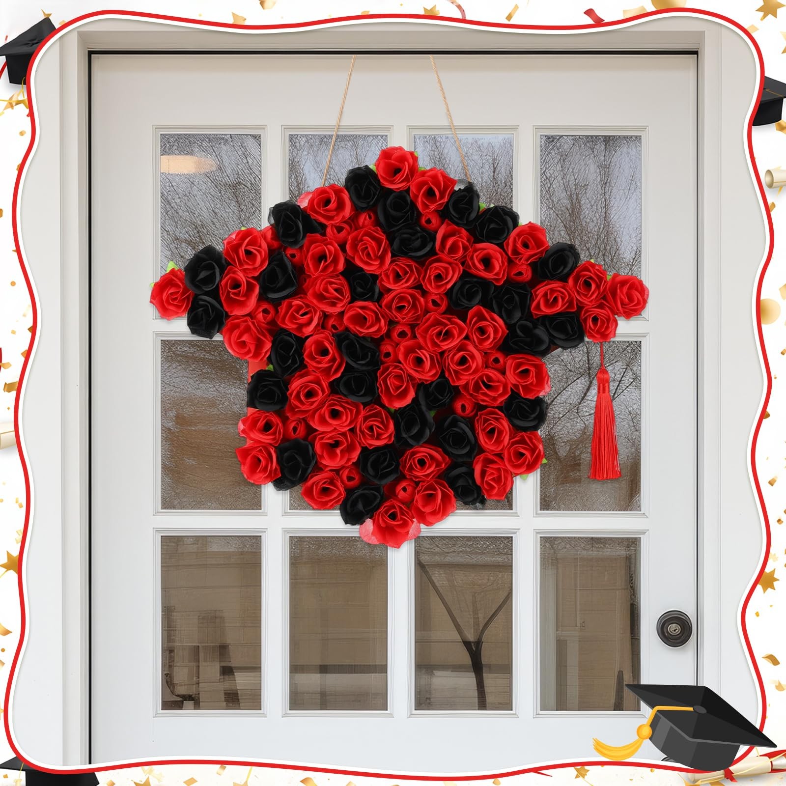 Graduation Wreath for Door Red and Black Graduation Decoration 2026 Floral Wr…