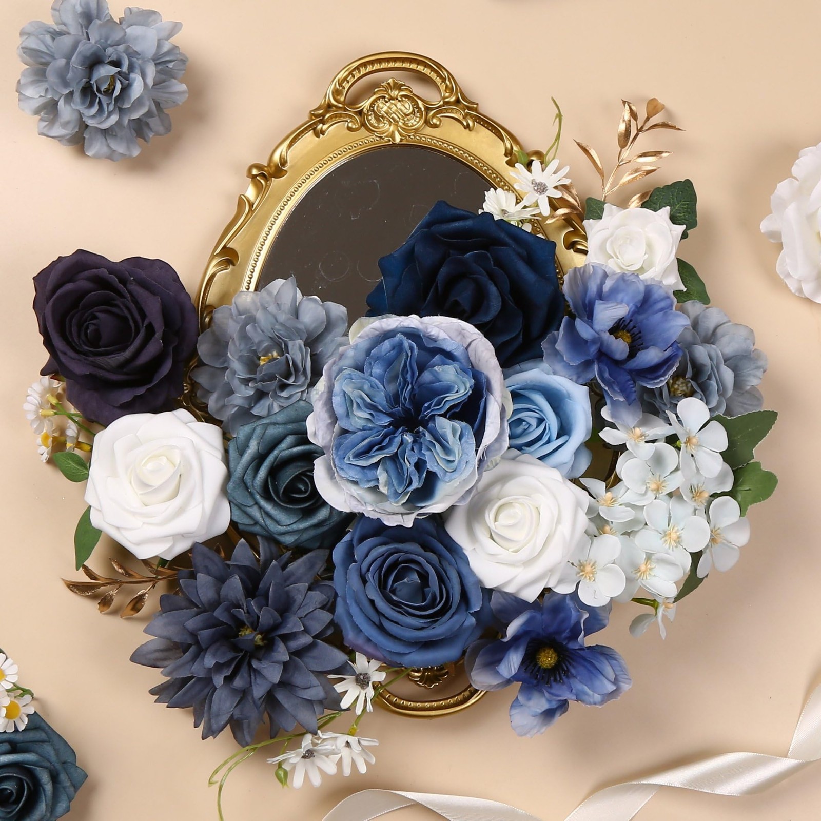 Dusty Blue Roses Silk Artificial Flowers Combo for DIY Bouquet Centerpieces F…