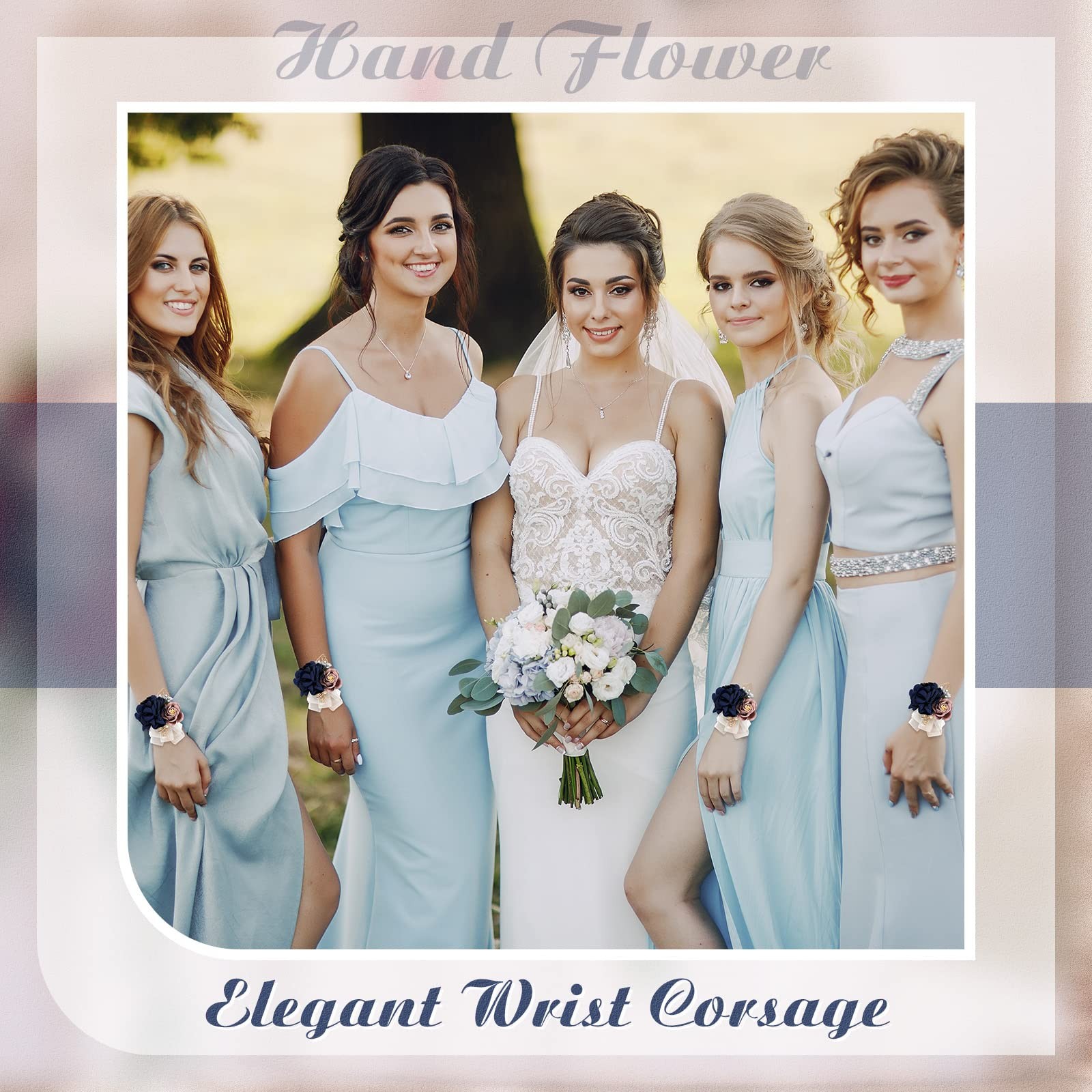 6 PCS Navy Blue Rose Wrist Corsage, Pearl Bead Wristband for Wedding, Prom
