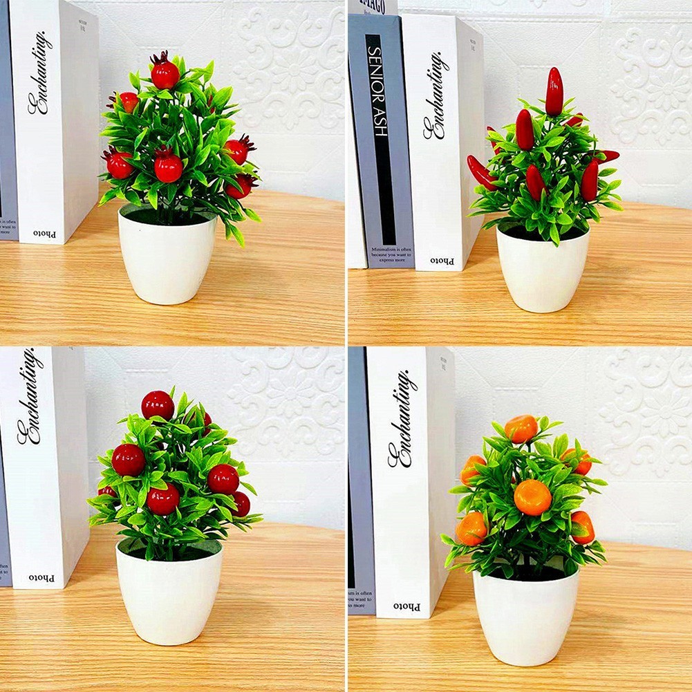 Fake Flower Pot Red Fruit Orange Pomegranate Plastic Foam Artificial Fruit