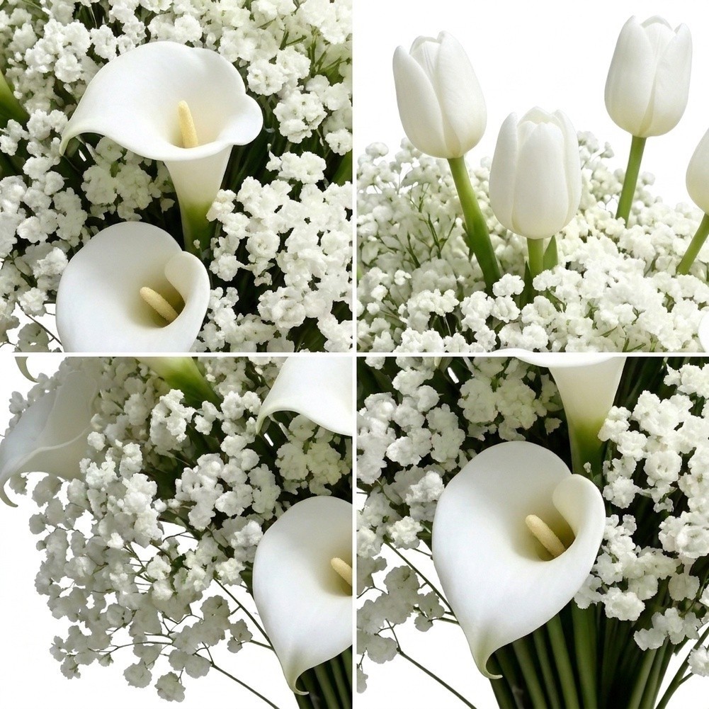 White Artificial Flower Bouquet 32 Stems Flexible Stems for Custom Arrangement
