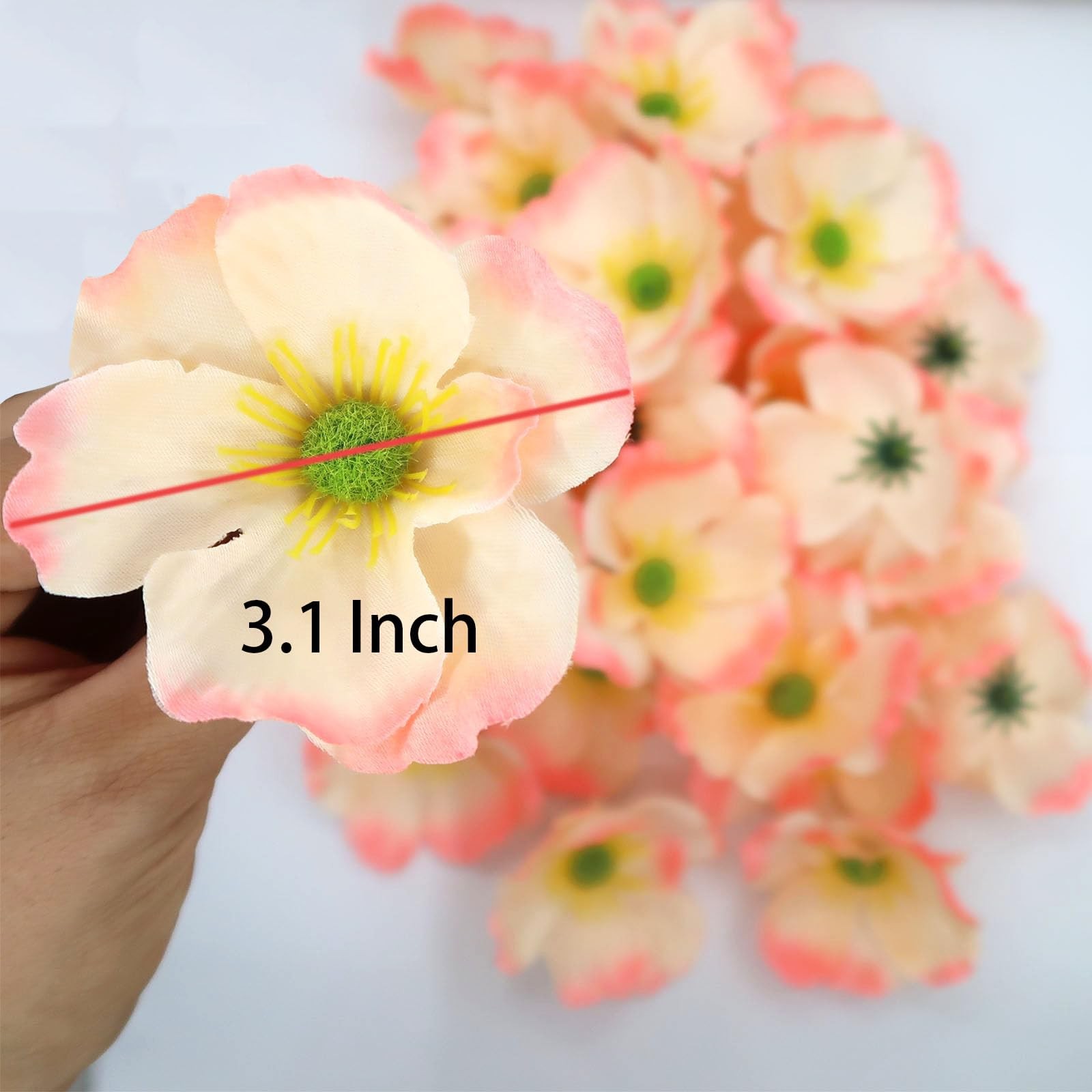 20pcs Artificial Poppy Flower Heads, Light Red