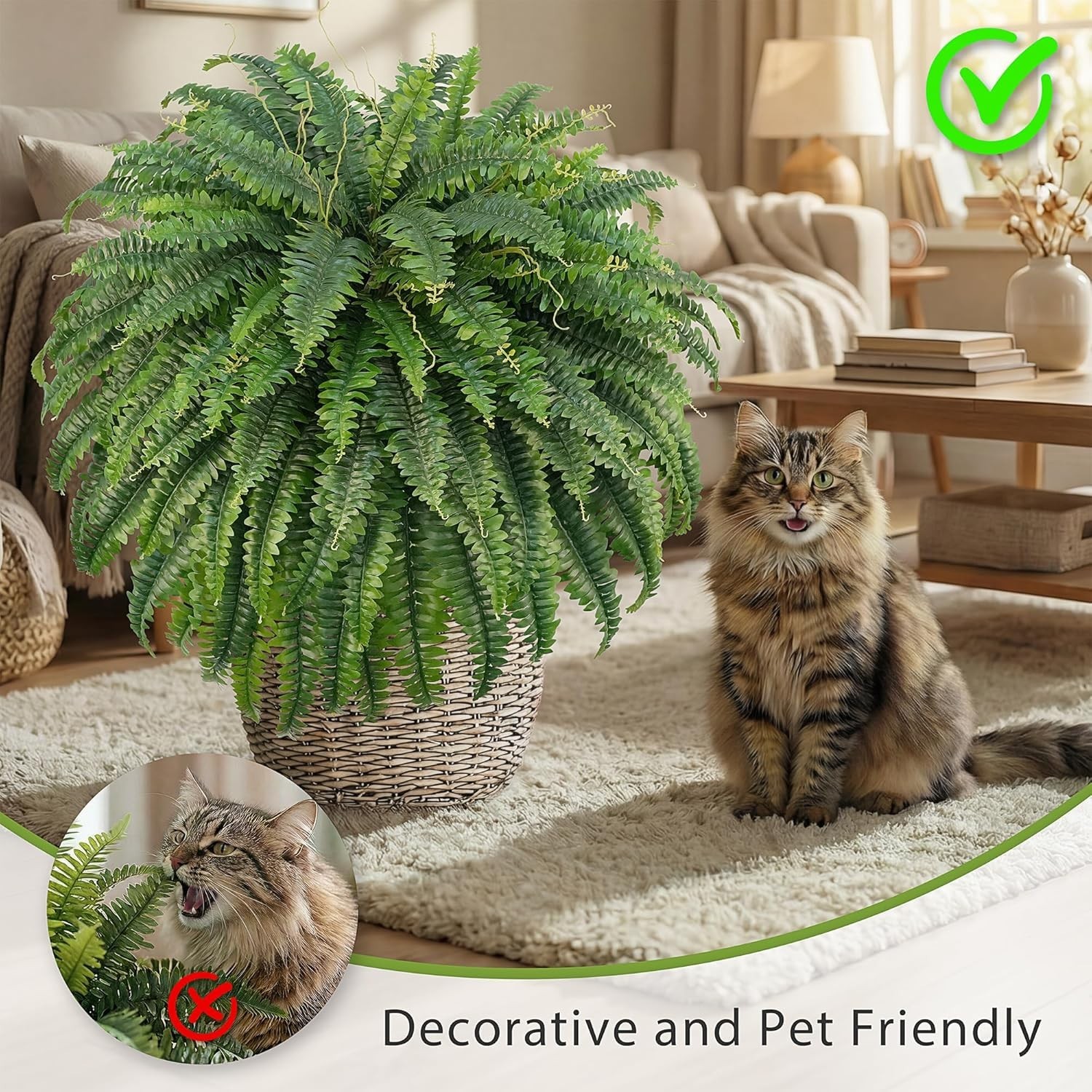 50″ Artificial Boston Ferns, Fake Bush Plants, Large Faux Ferns with 96 Frond…