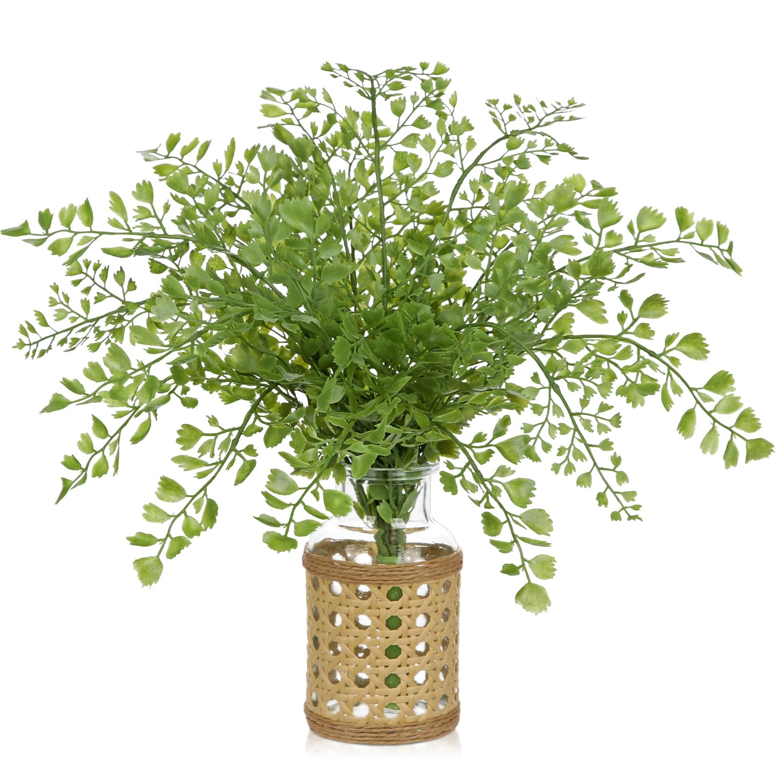 Faux Greenery Stems in Vase Aritificial Fern Plant in Glass Vase with Faux Wa…