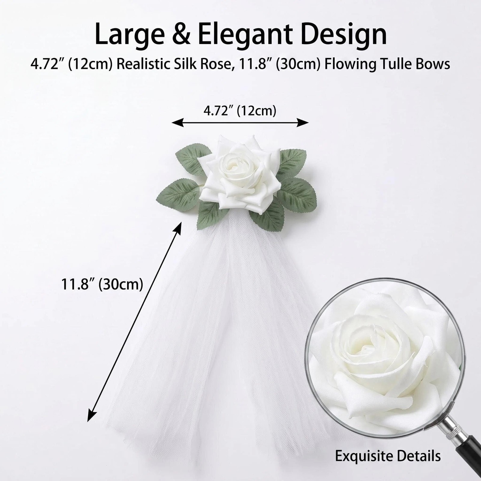 4 PCS White Rose Wedding Car Decorations Door Handle Flowers 4.7 Inch Bridal