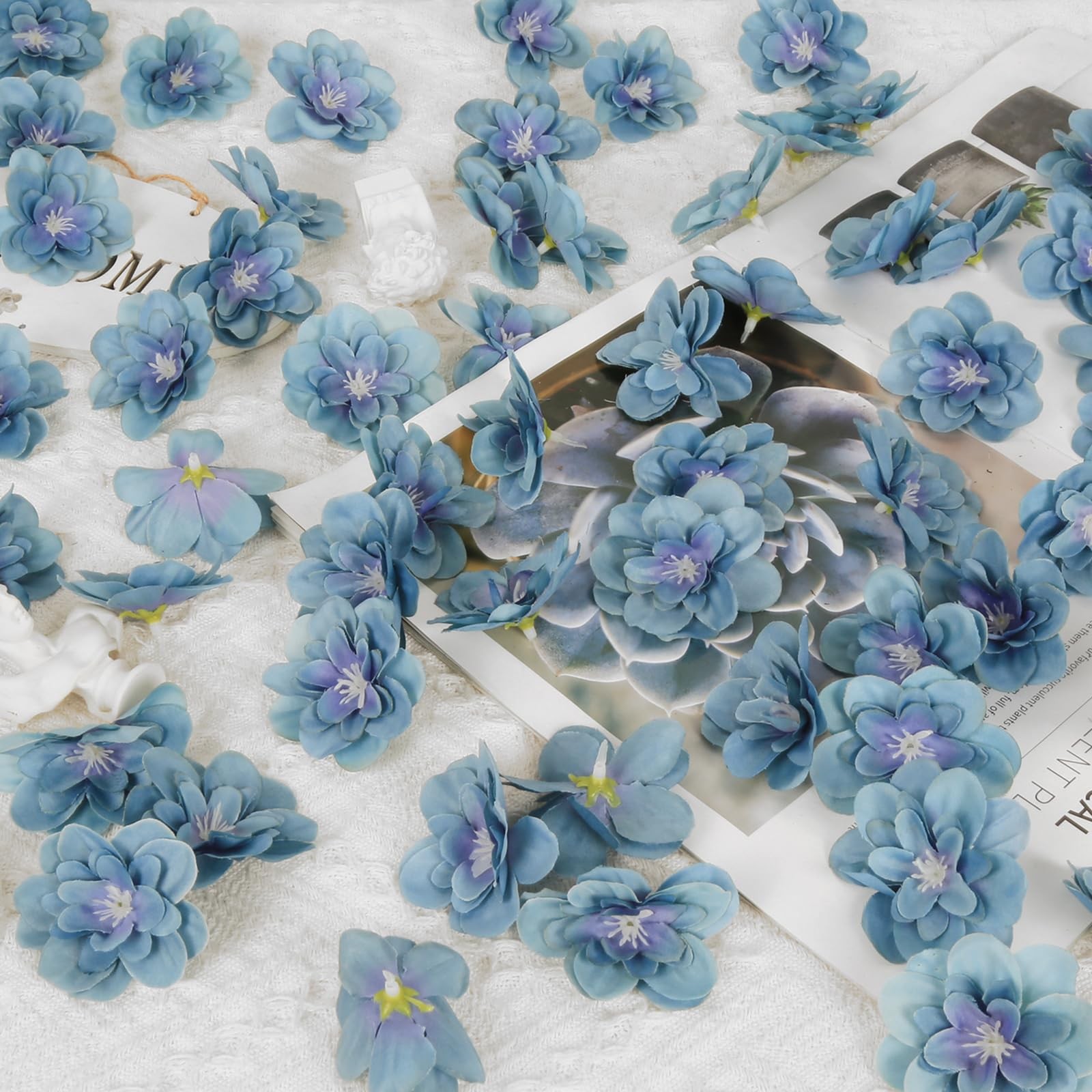 Dusty Blue Delphinium Artificial Silk Fake Flower Heads 2.3 Inch 100 PCS Craft
