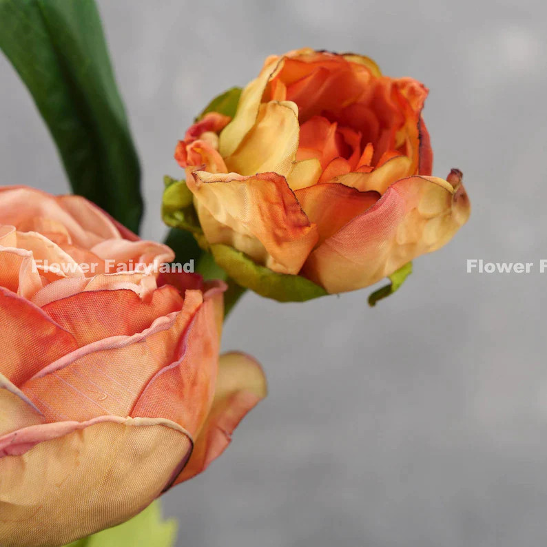 Dried Look Peony with Bud – Orange | Artificial Flower | Home Decoration | Gifts