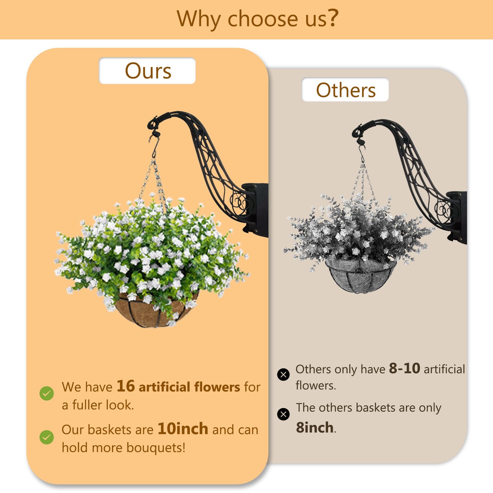 NETAP Artificial Hanging Flowers Basket for Outdoor, 16 Fake Flowers Look Rea…