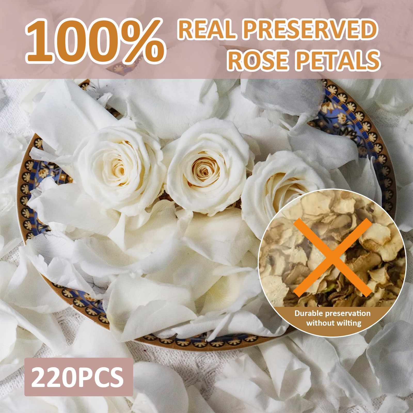 2.1oz Freeze Dried Real White Rose Flower Petal Preserved Confetti Centerpiece