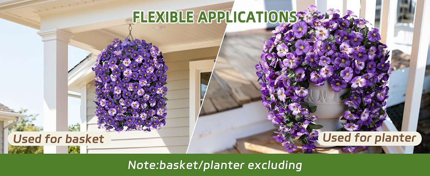 Artificial Flowers for Outdoors, 2pcs Faux Silk Pansies Flowers UV Resistant