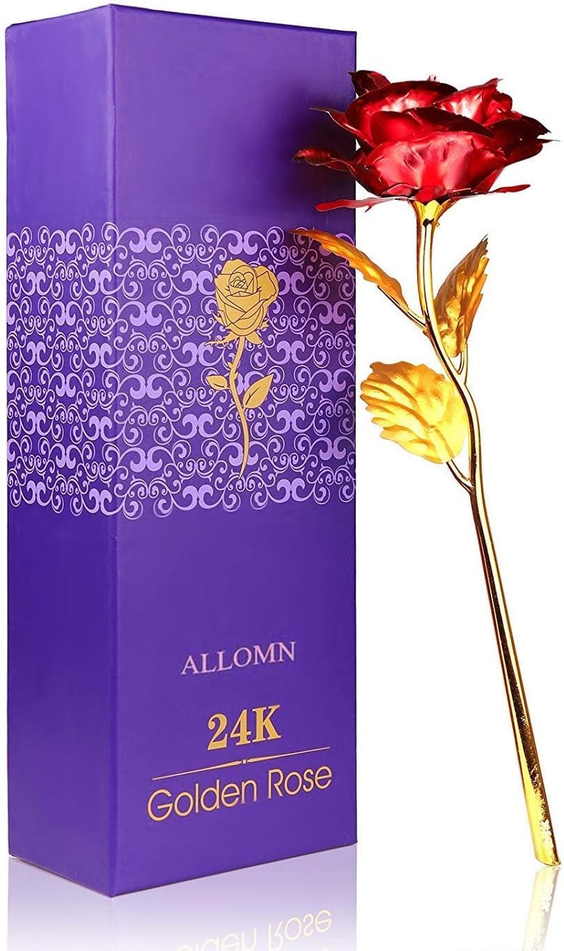 Red Artificial Golden Rose Flower With Luxury Gift Box Anniversary 11 Inch 1PC