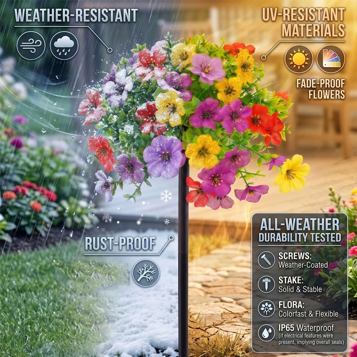 Artificial Flowers UV Resistant Faux Plant w/ Ground Spike Outdoor Indoor Decor