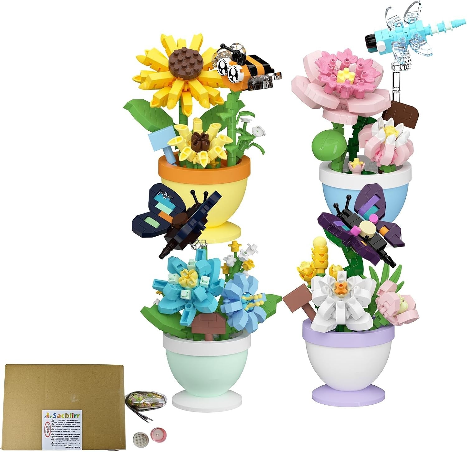 4 Set Mini Flower Bonsai Building Toy Set | Cute insects potted plant micro b…