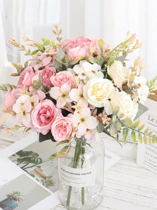 Home Decor Roses Autumn Artificial Flowers Silk Peony Hydrangea Big Bride