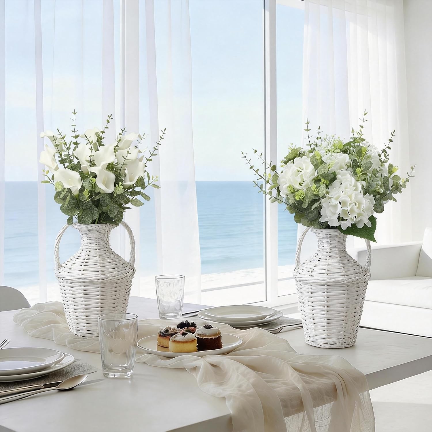 4 Kinds 55PCS Silk Hydrangea Artificial Flowers Eucalyptus Stems, Fake Flower