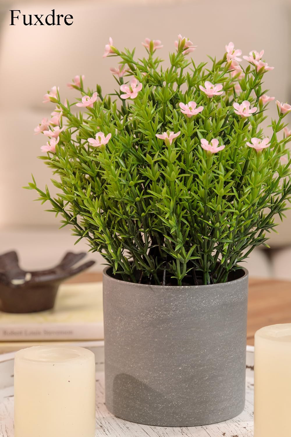 2 Pack Faux Thyme Flower Desk Plants in Vintage Pots for Home & Office Decor