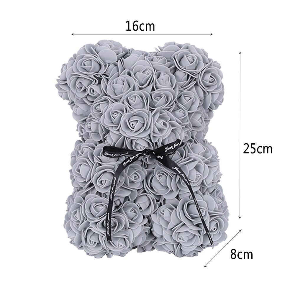 2023 Gray Rose Flower Teddy Bear with Gift Box (25cm)Valentines & Birthday Party