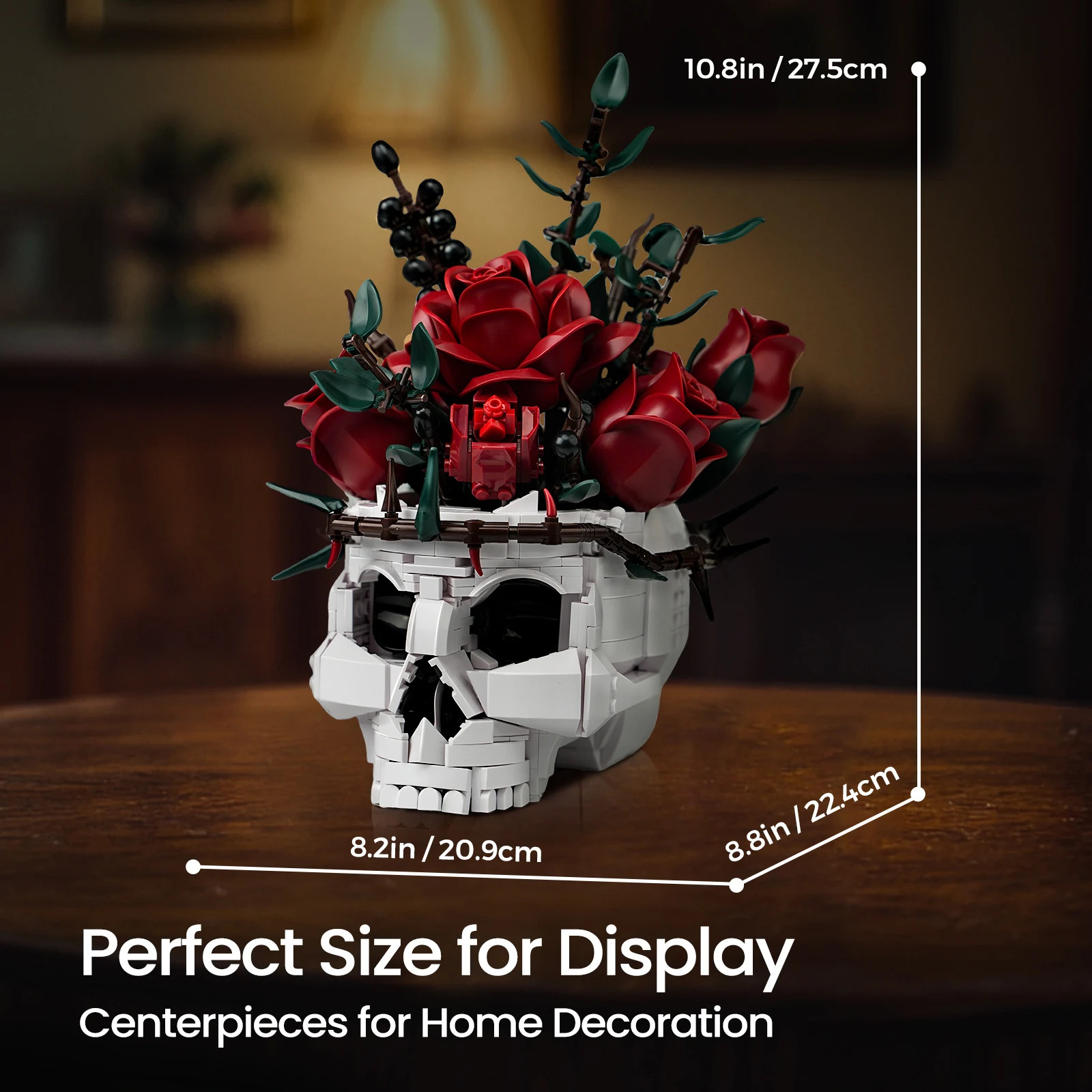 Skull Roses Bouquet Building Set Skeleton Flowers Plant Pot Blocks Horror Gothic