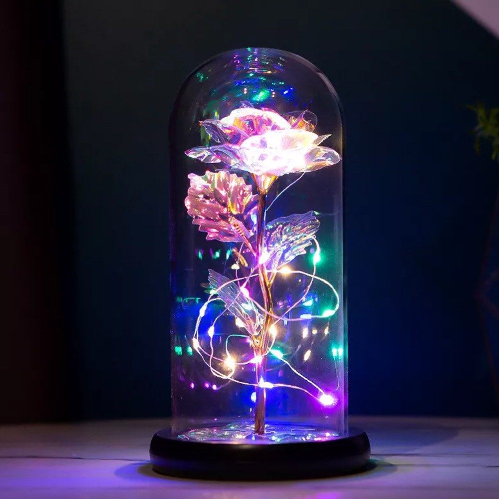 Enchanted Forever Rose Flower In Dome Glass LED Light Valentine’s Day Gift