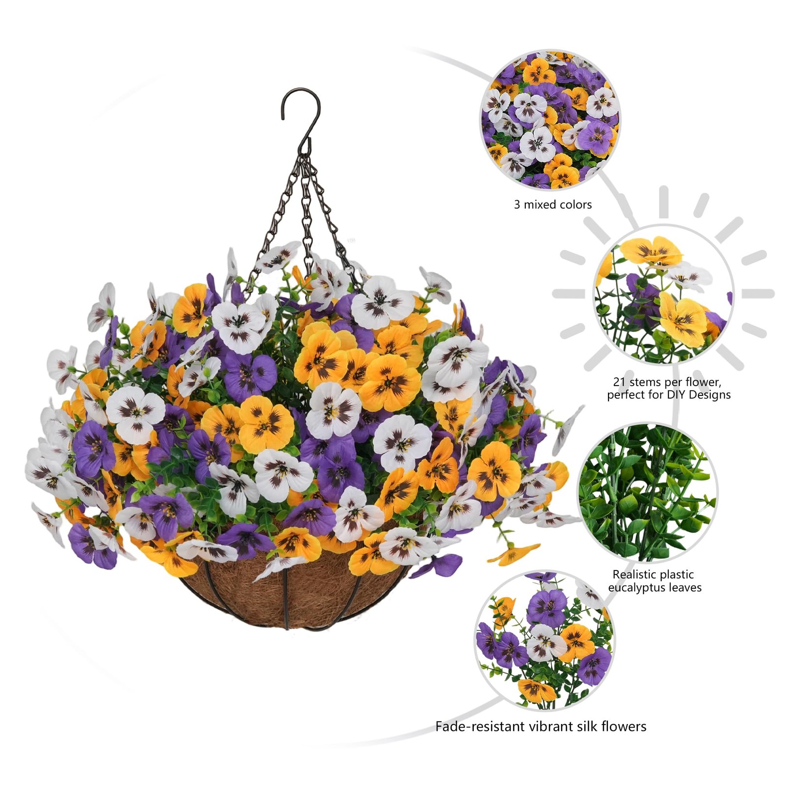 secqous 2 Set Artificial Hanging Flowers with Basket for Outdoor Decor, 24 Pc…