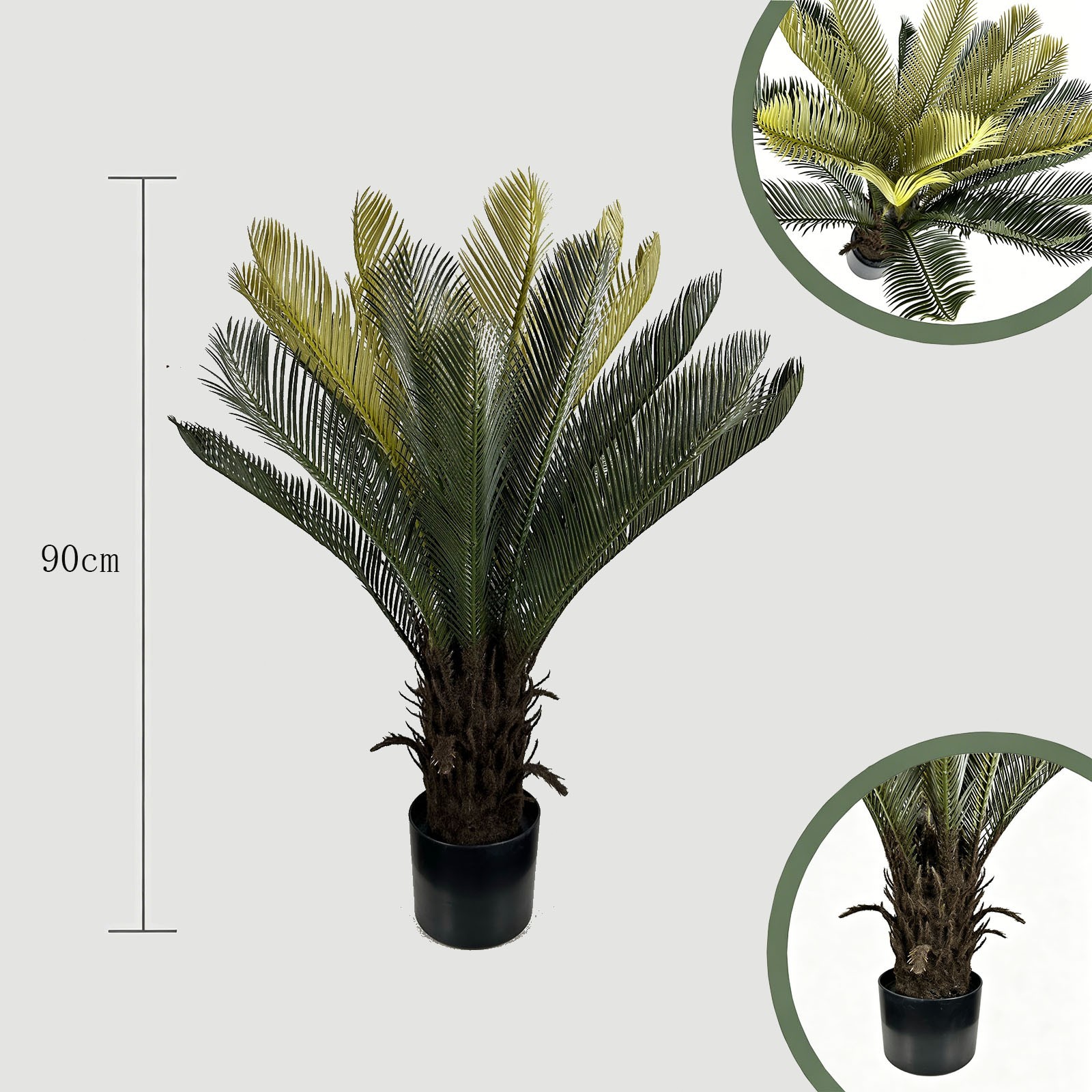 2Pcs 90cm Artificial Sago Palm Cycas Plant Potted Evergreen Cycad for Home Decor