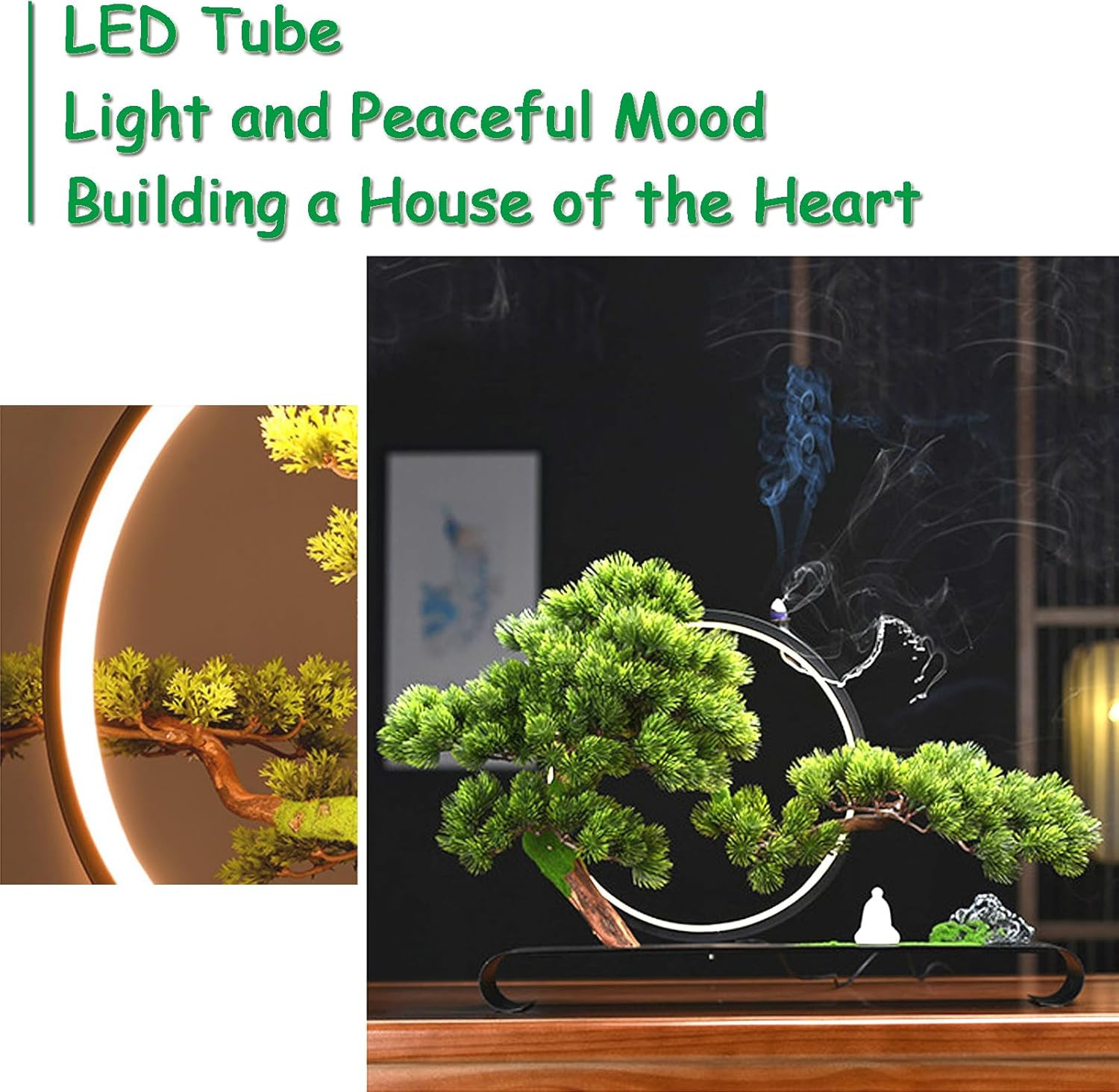 Realistic Fake Bonsai Tree with Lamp & Backflow Incense for Home Decor