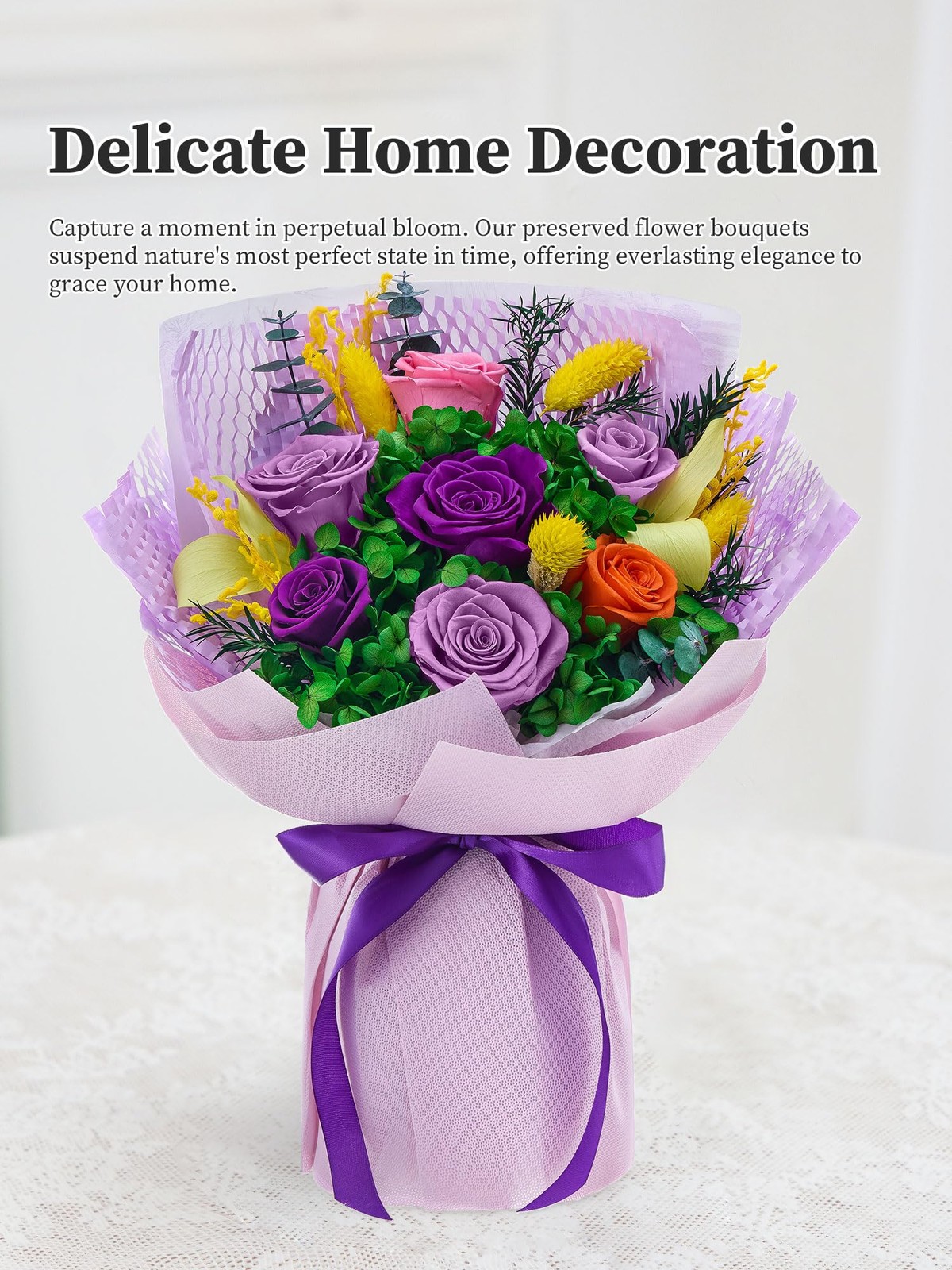 Forever Flowers for Delivery, Preserved Flowers Bouquet,Eteranl Rose,Purple