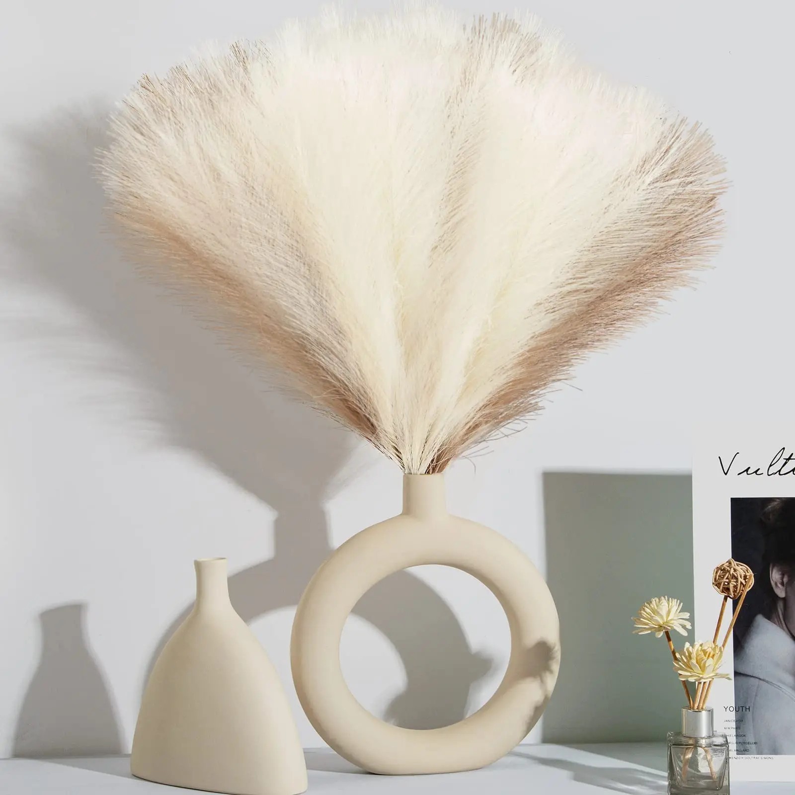 10-100PCS Artificial Pampas Grass Bouquet – Fluffy Boho Reed Stems for Wedding,
