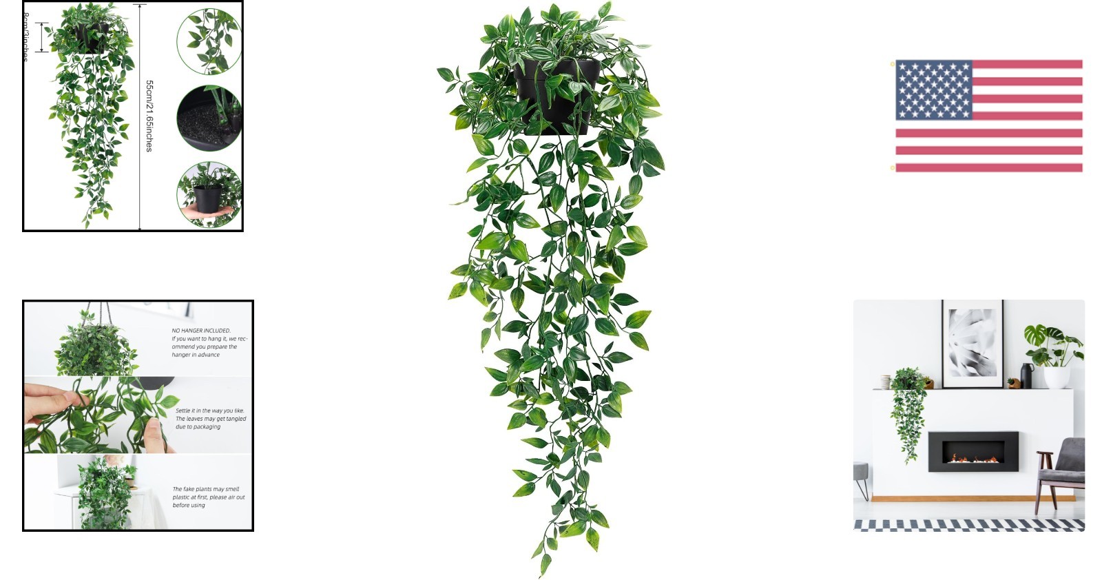 Lush Artificial Hanging Plant in Black Pot for Instant Indoor/Outdoor Aesthetic