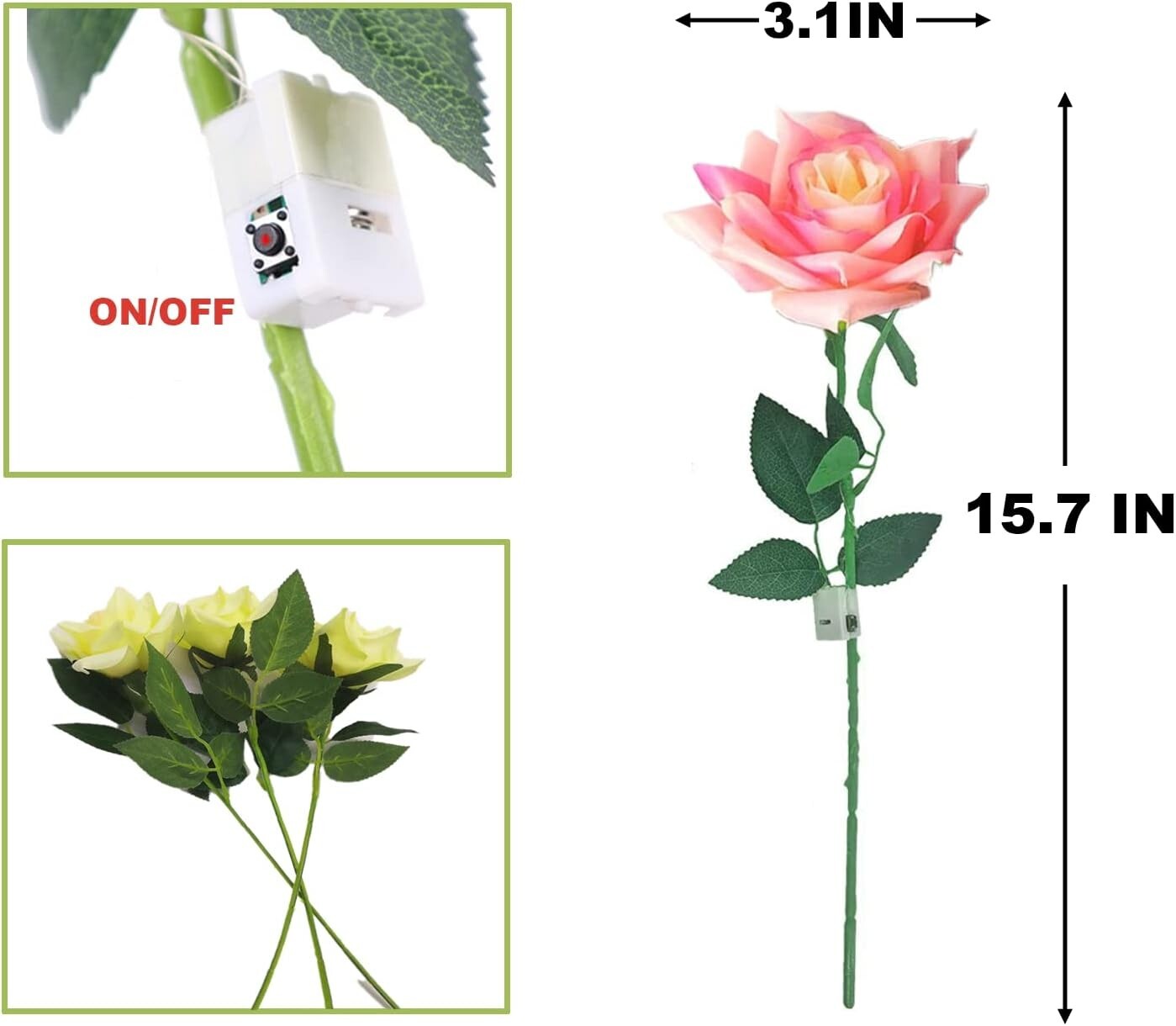 5 Pack LED Artificial Rose Flower 3 Flashing Modes Light Rose Colorful You Room