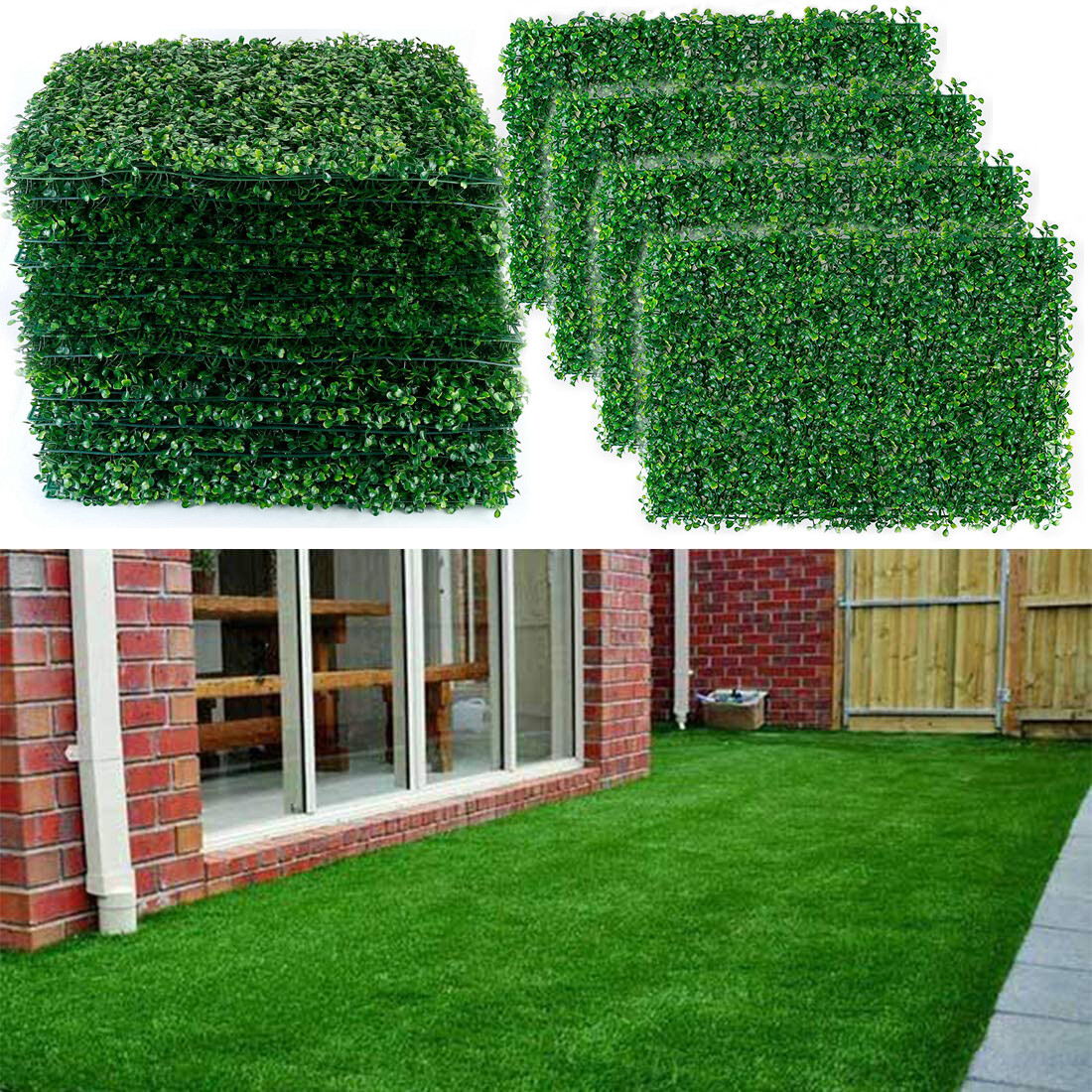 12Pcs 24″ x16″ Artificial Boxwood Mat Turf Grass Mat Privacy Fence Panel Grass