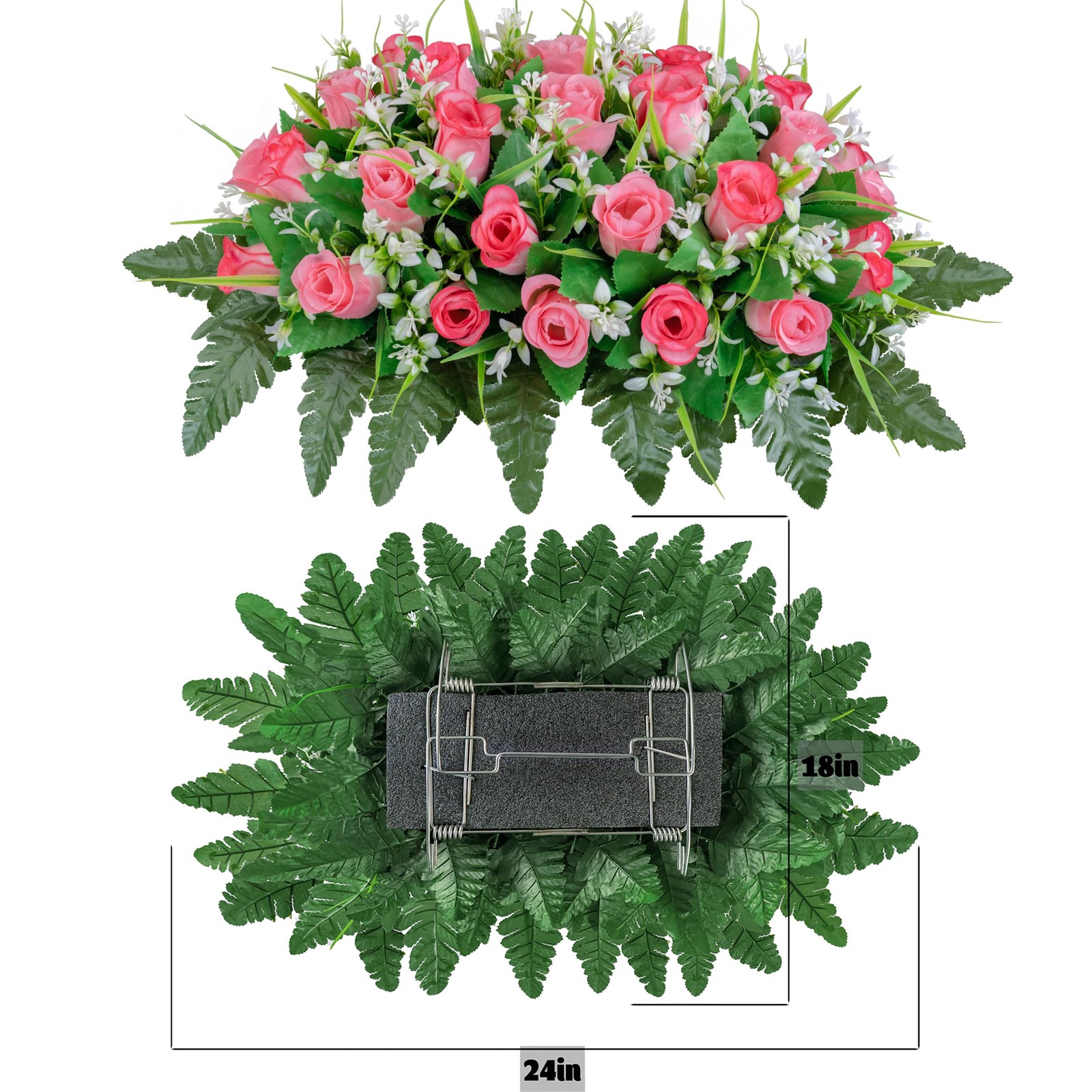 Artificial Cemetery Flowers Saddle, Pink Roses, Outdoor Grave Decorations wit…