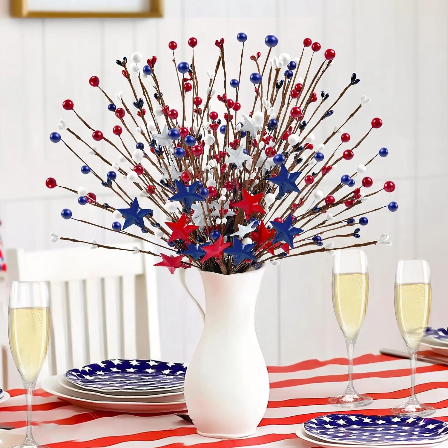 Childom 6 Pcs Red White and Blue Flowers Artificial for 4th of July Decorations,