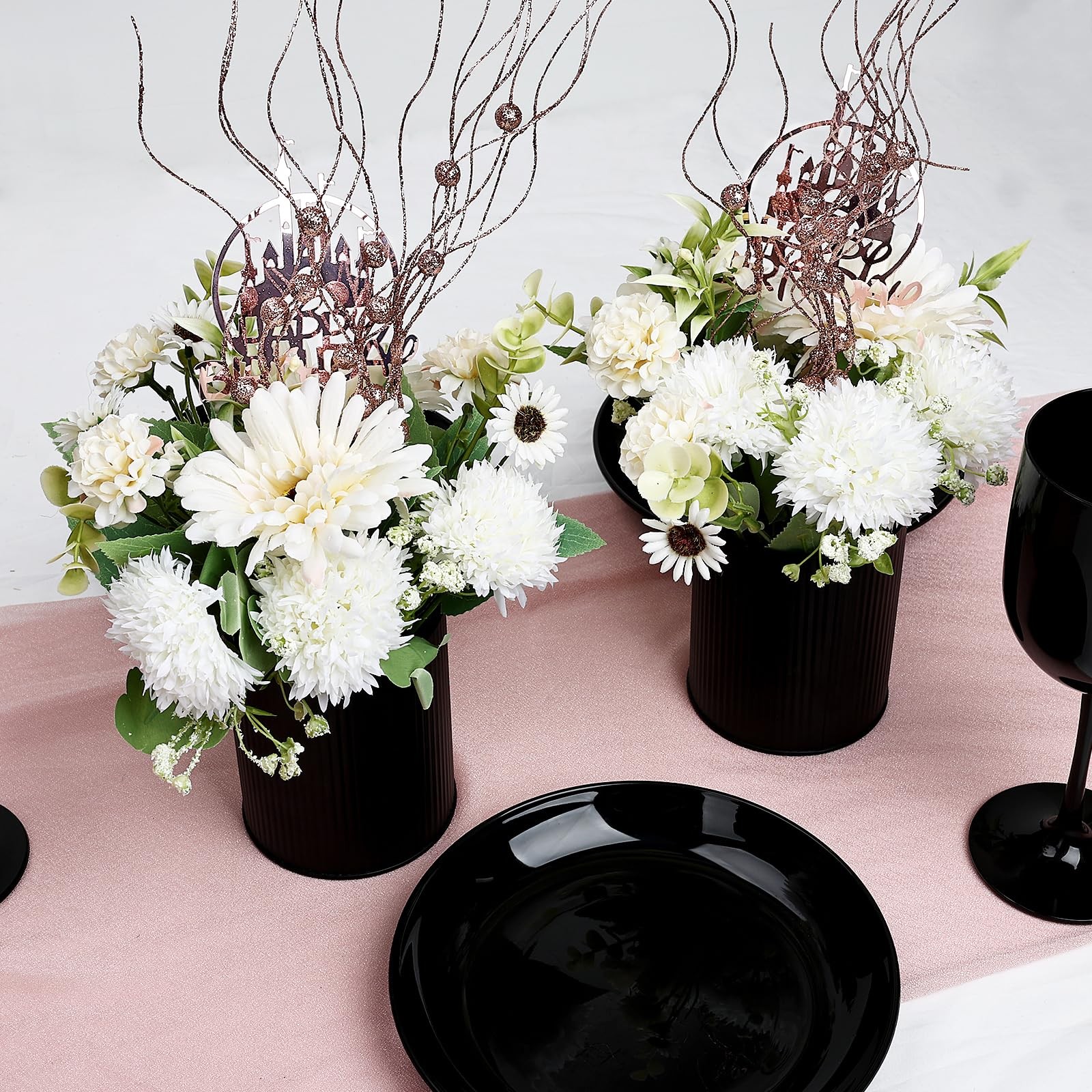 Party Table Centerpieces – Set of 6 Pre-Made Daisy Floral Arrangements with B…