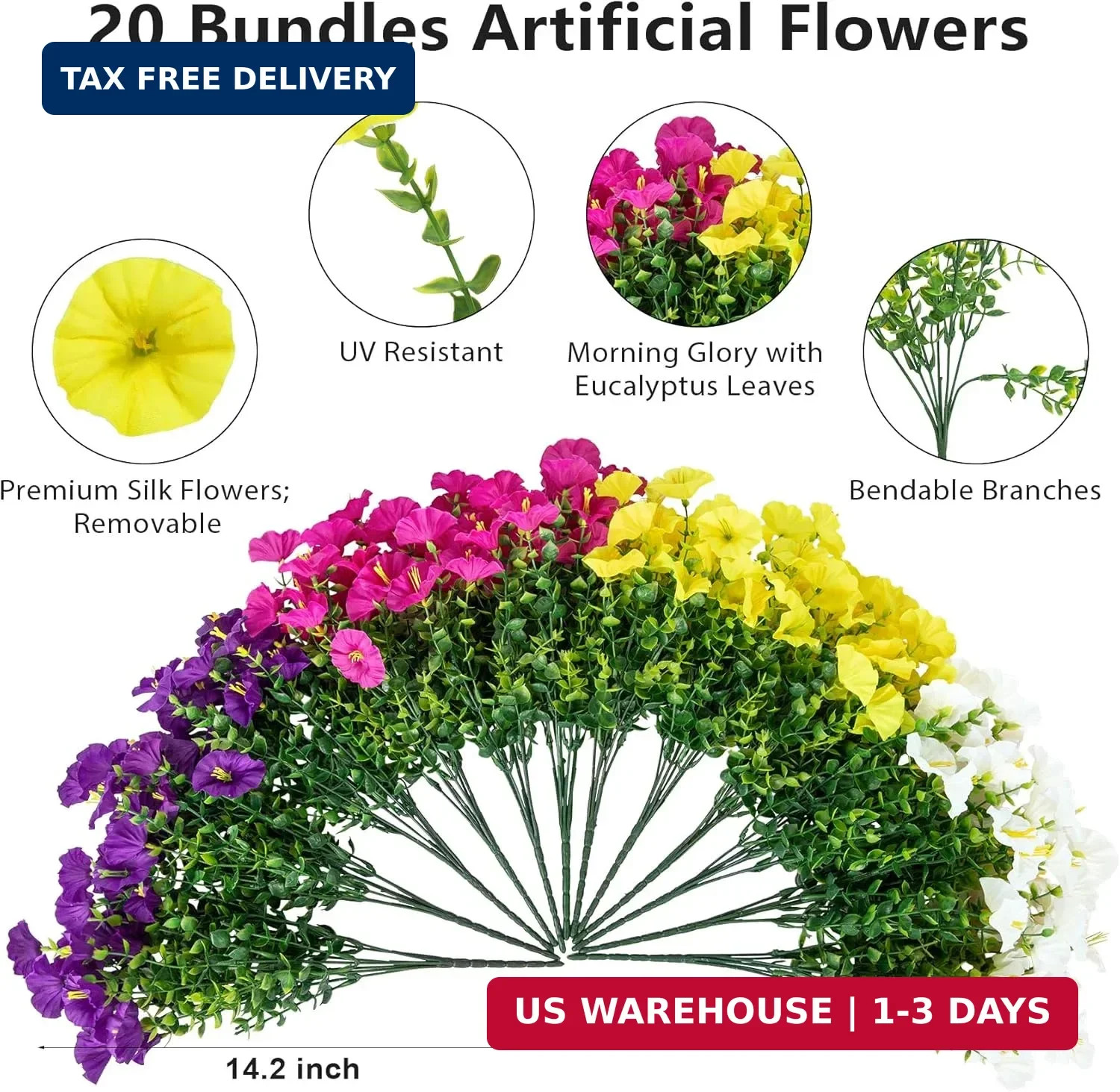 Bassion Artificial Flowers for Outdoors,20 Bundles Silk Fake FlowersUV Resistant