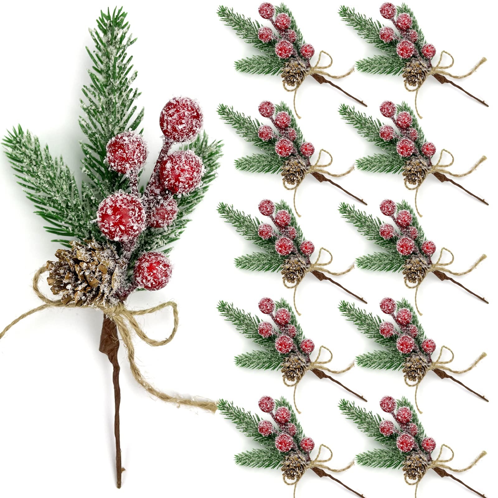 Red Berry Stems Floral Pine Branches Christmas Artificial Pine Cones Branch E…