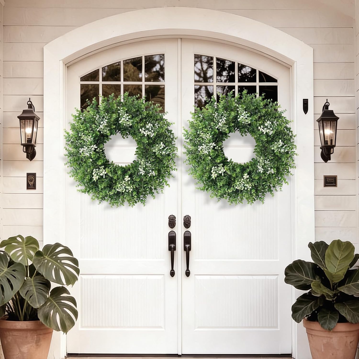 Large Green Boxwood Wreath for Front Door All Season Outdoor Indoor Home Decor