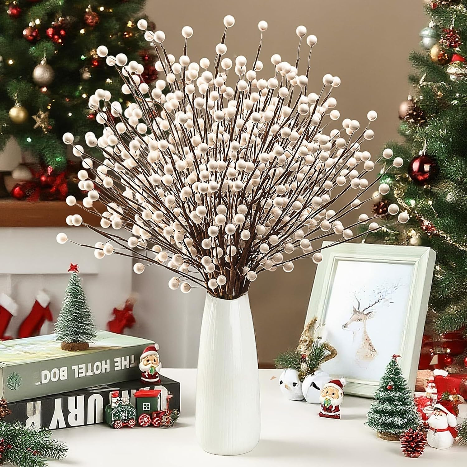 Winter Decorations 12Pcs Artificial Berry Stems White Berry Picks for Christmas