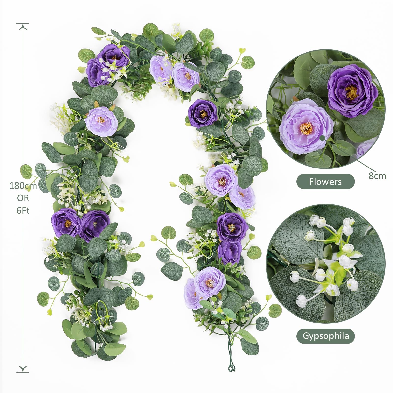 4 Pack Artificial Eucalyptus Flower Garland with Purple Roses, Fake Rose Flow…