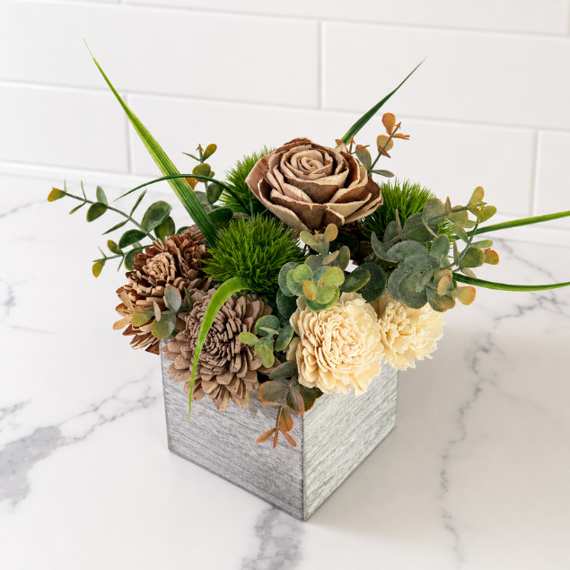 Sola Wood Floral Centerpiece Rustic Wooden Box Arrangement Home Farmhouse Decor