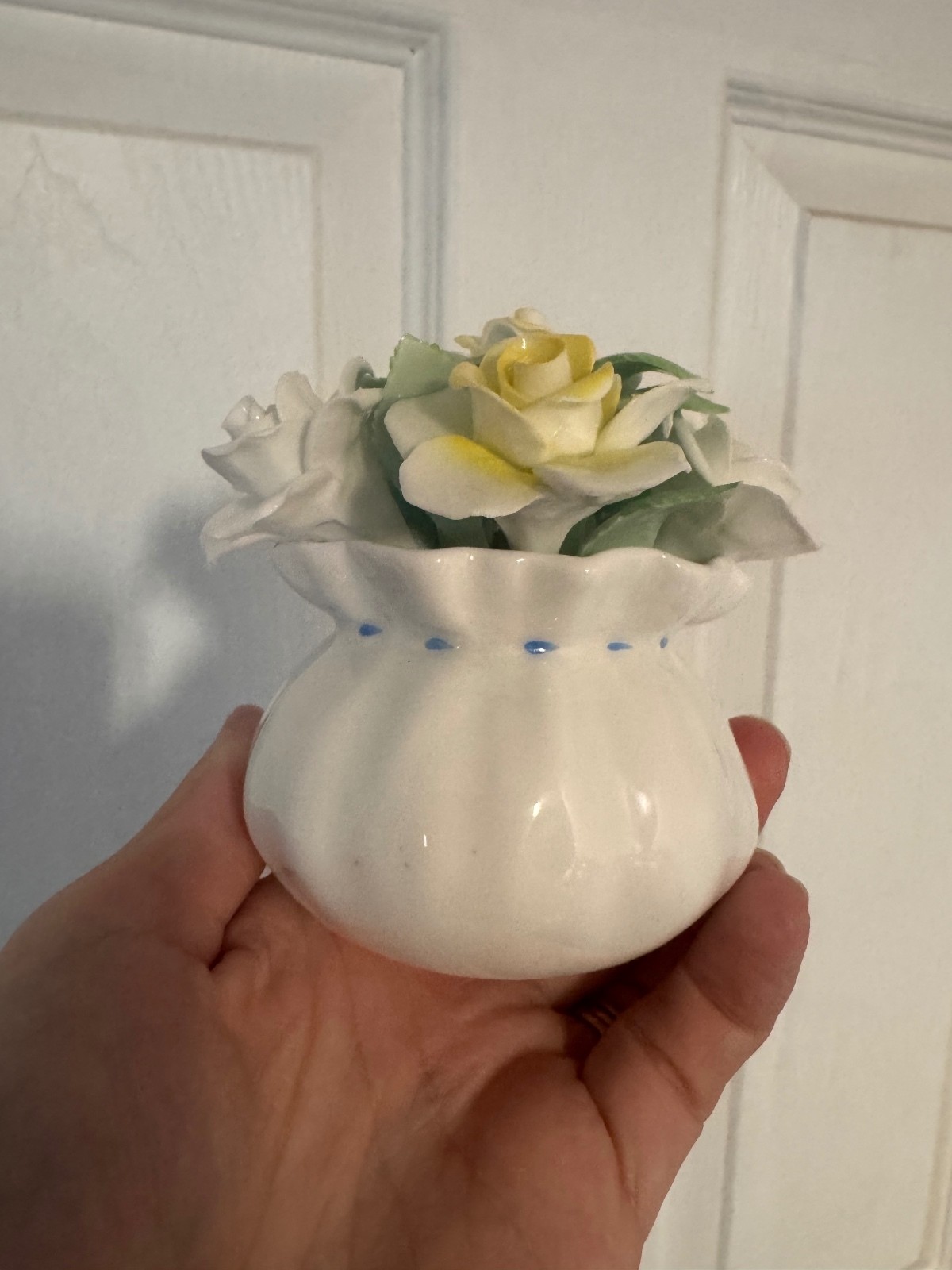 Vintage Ceramic Flower Bouquet Figurine with Yellow and White Roses