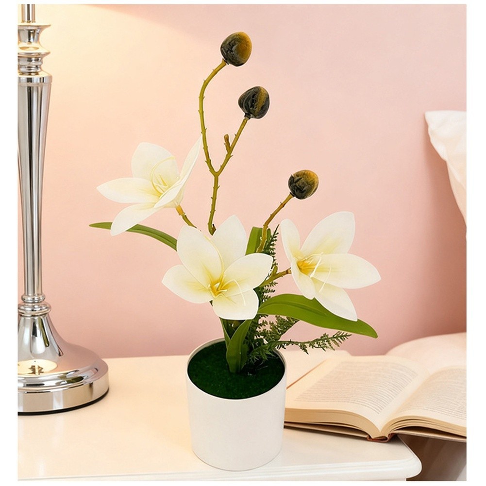Plastic Artificial Magnolia Bonsai Flower White Pink Red Spots Yellow 8 8 31 cm
