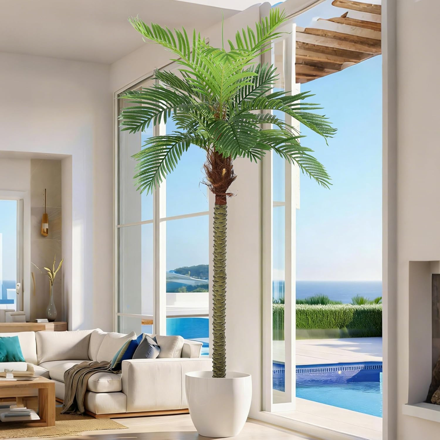 8Ft Artificial Palm Tree – Faux Triple Phoenix for Indoor/Outdoor Decor
