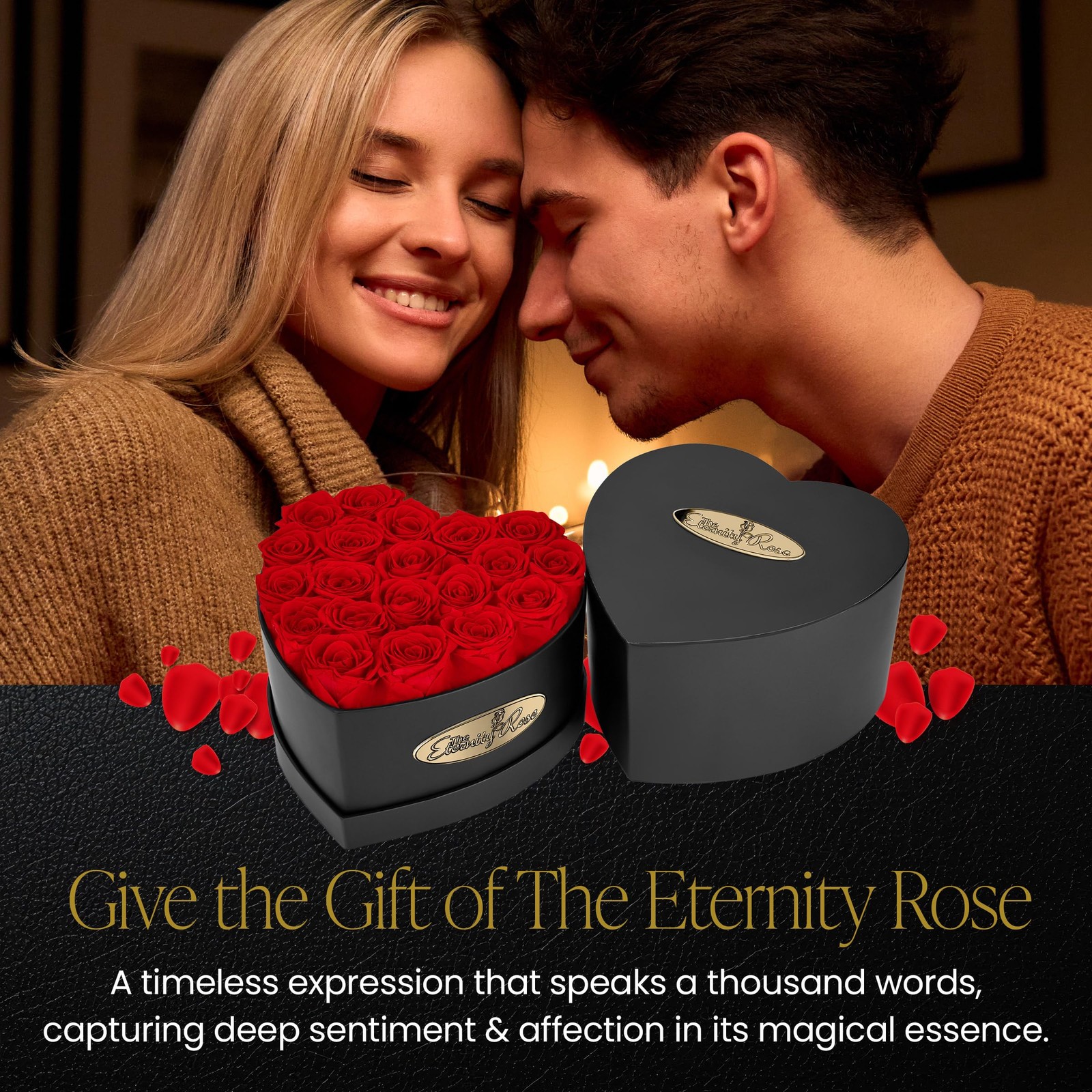 20-Piece Preserved Roses in a Luxury Gift Box – Real Roses in Black Heart Box…