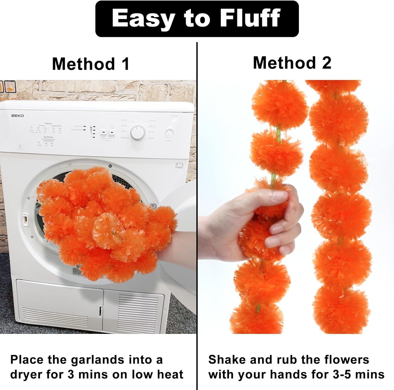 5/10/15/20 Pack Marigold Flower Garland for Dia de Muertos Diwali Pooja Mehndi