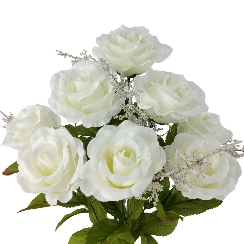 Artificial Rose Bush 17.5 Inch White Faux Flower Arrangement Home Decor Indoor